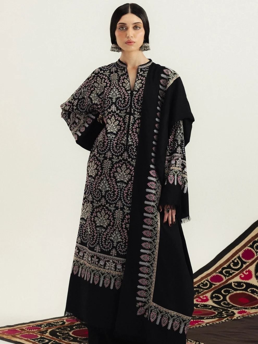 Dhanak 3pc unstitched fully embroidered winter collection suit