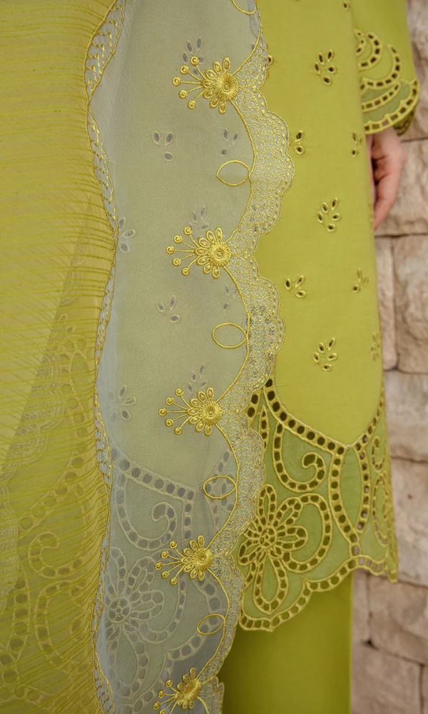 Lawn 3pc unstitche heavy chiken kari embroidered suit