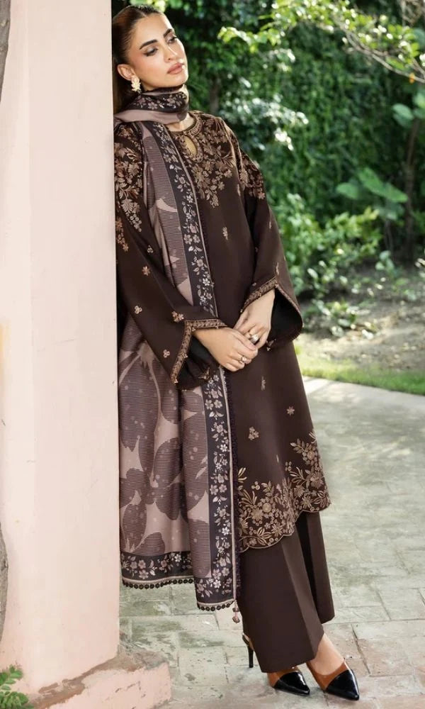 Dhanak 3pc unstitched embroiered suit with Twill digital printed shawl