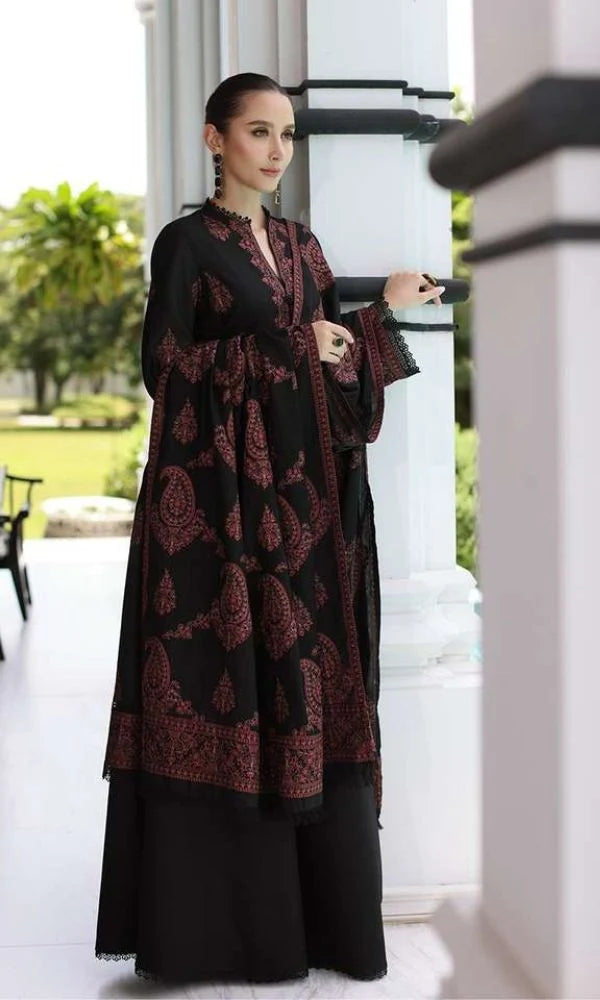 Dhanak 3pc unstitched heavy embroidered suit with embroidered shawl