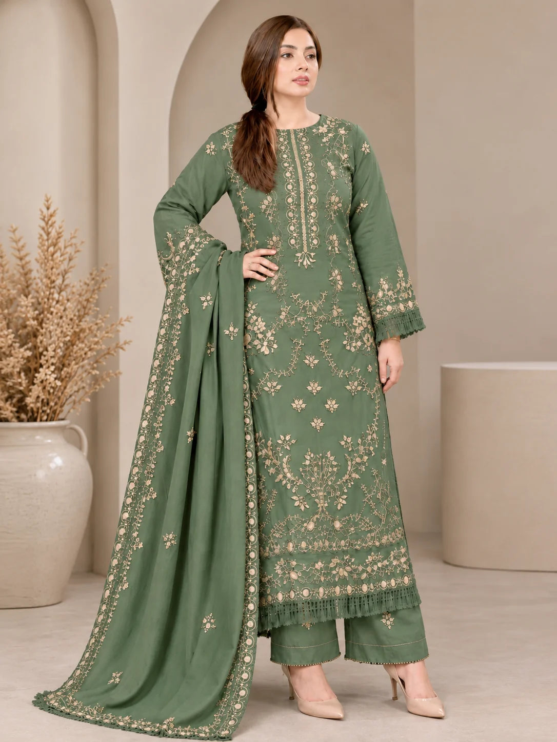 Dhanak 3pc unstitched embroidered winter collection suit