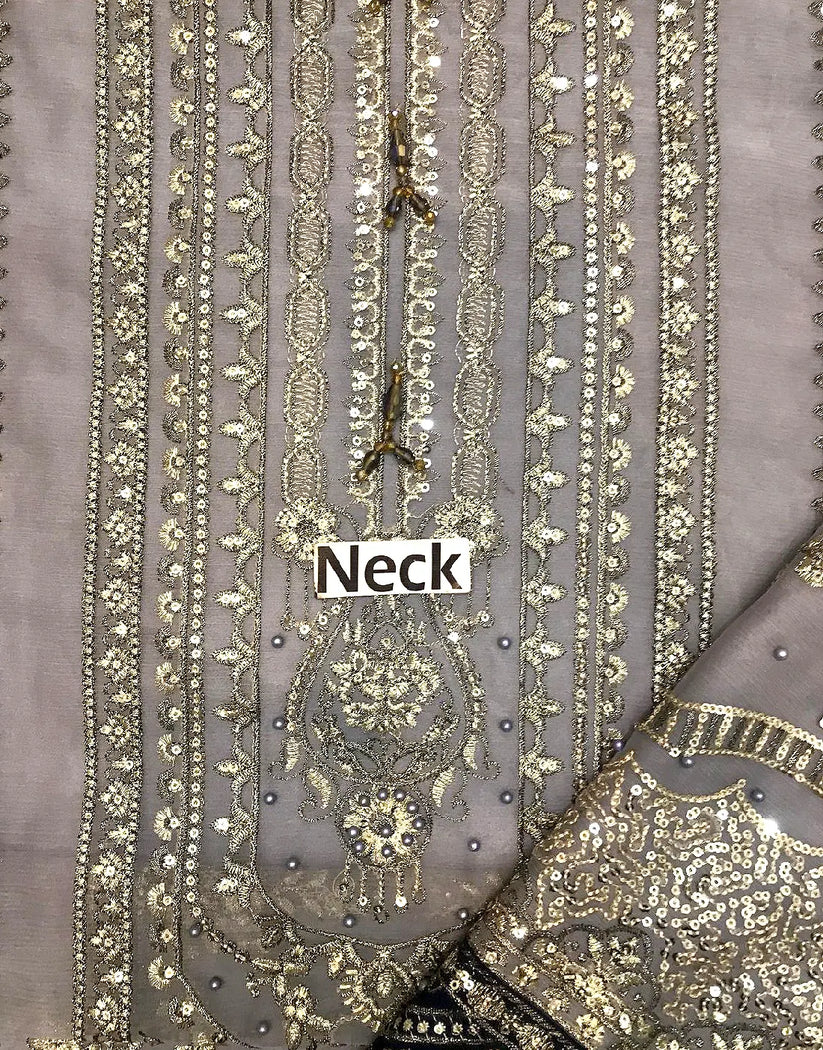 Graceful Embroidered Grey Chiffon Dress for Formal & Party Ready Look