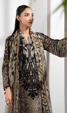 3 Piece Silk Print Embroidered Suit - KMP - 130