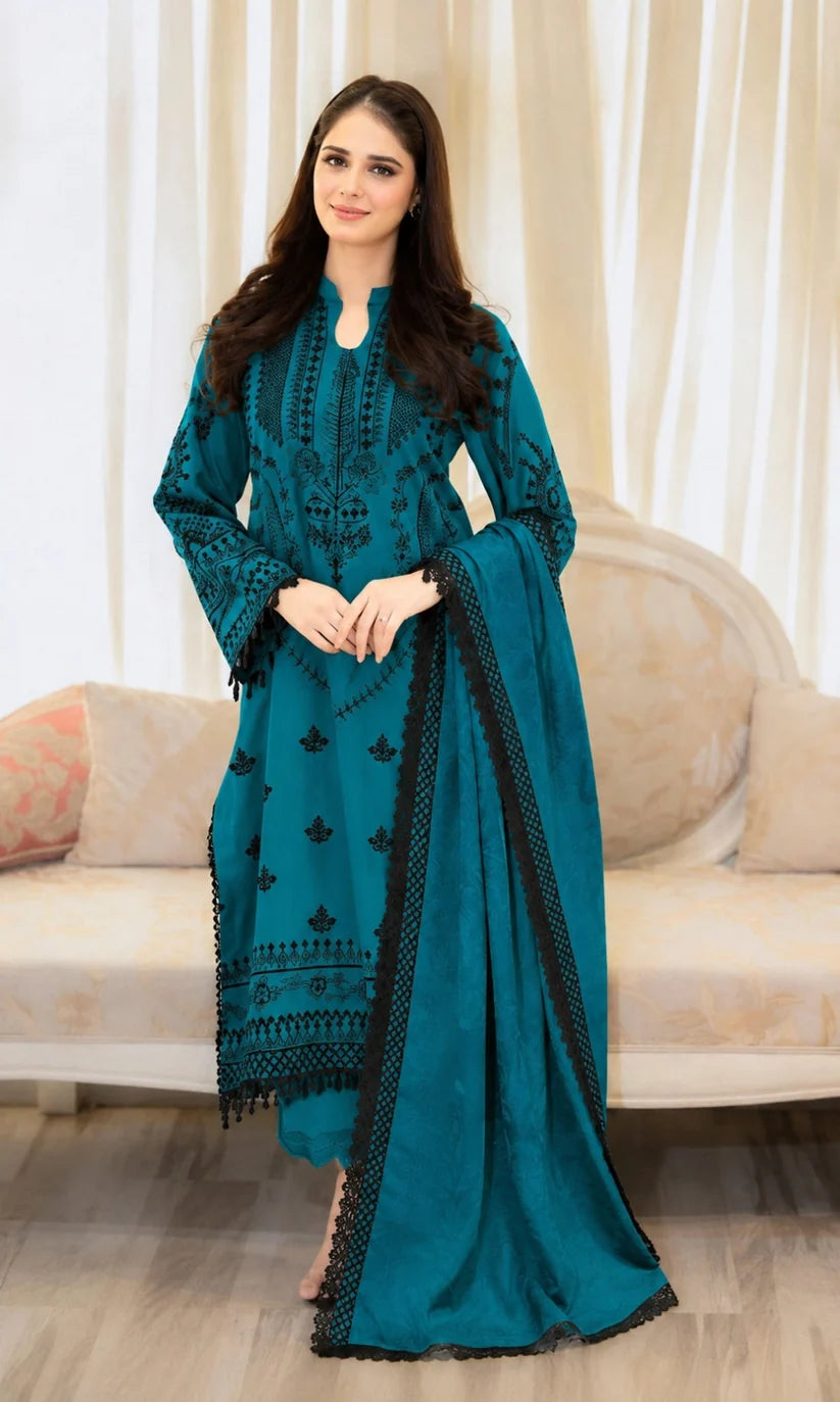 Dhanak 3pc unstitched embroidered winter colletion suit