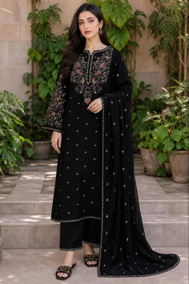 Dhanak 3pc unstitched embroidered winter collection suit