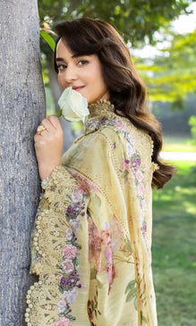 DHANAK Unstitched 3 Piece Embroidered Chikn Kari RTW Embroidered SHAWL - SOUCI