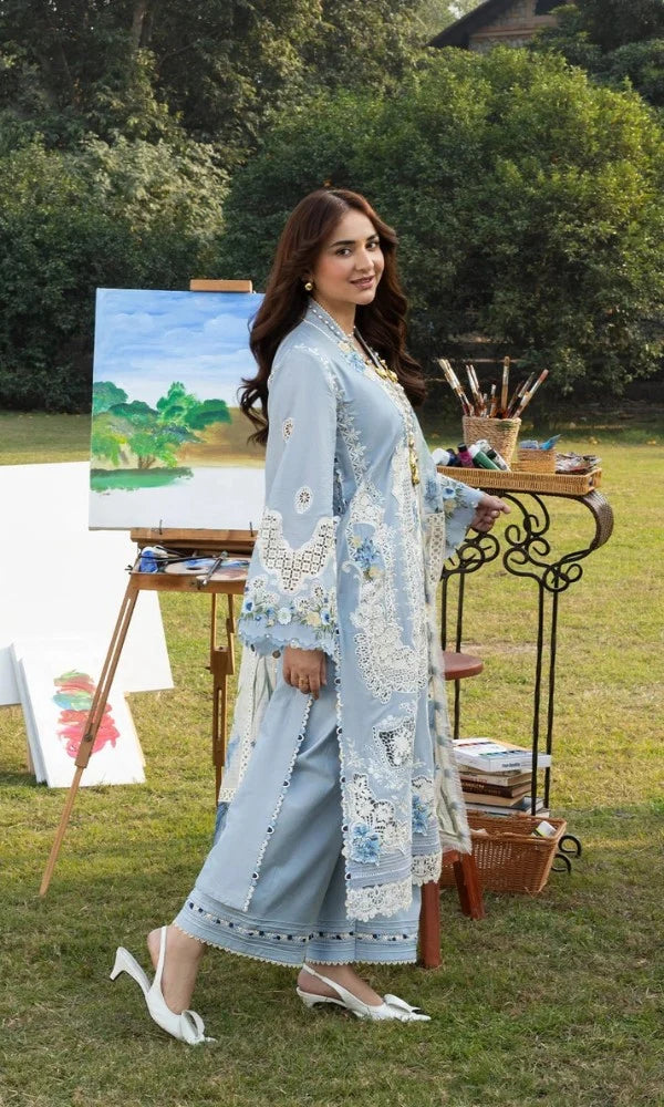 Unstitched 3 Piece Embroidered Chikn Kari RTW Embroidered SHAWL - SERENITY