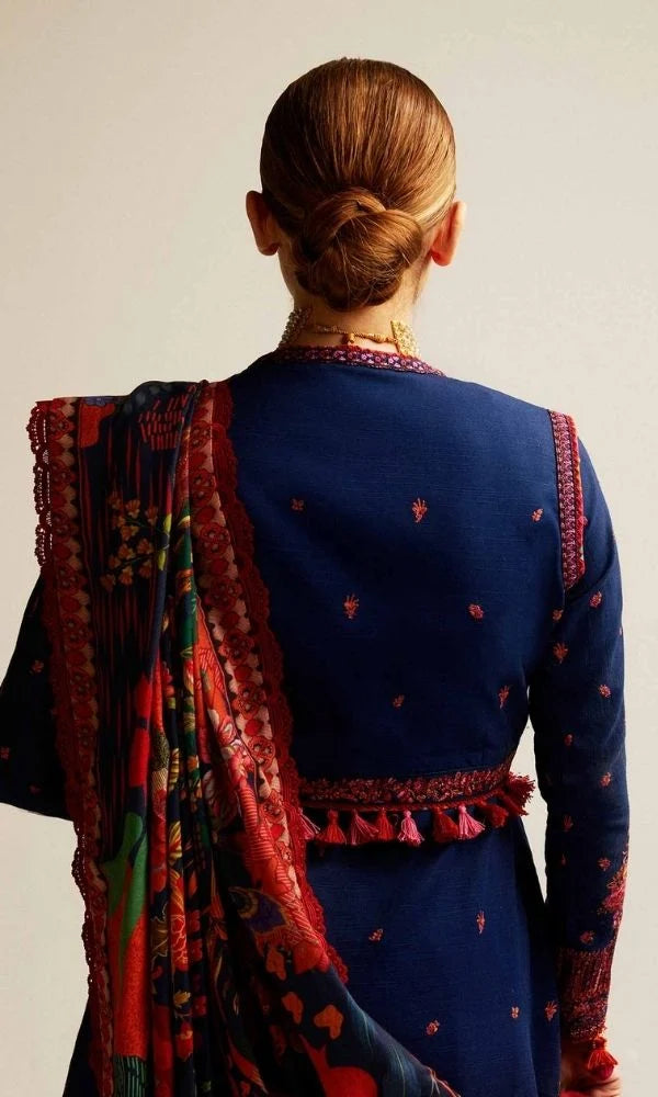 Dhanak 3pc unstitched embroidered suit with digital printed wool shawl
