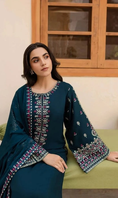 Dhanak 3pc unstitched heavy embroidered suit