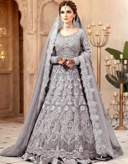 Luxurious 3D Handwork & Embroidered Net Bridal Maxi Dress