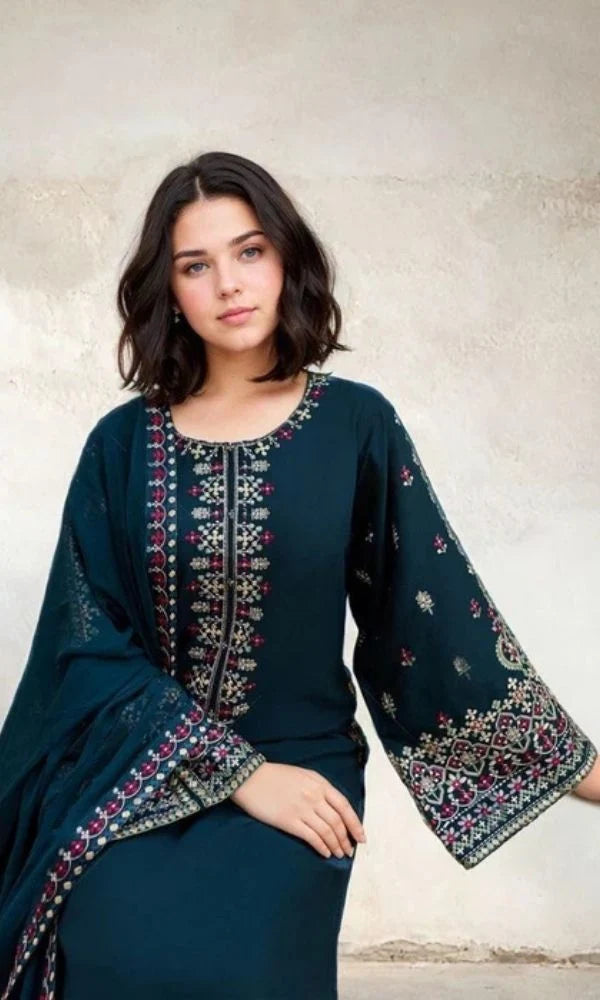 Dhanak 3pc unstitched heavy embroidered suit