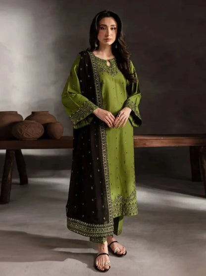 Dhanak 3pc unstitched embroidered winter collection suit