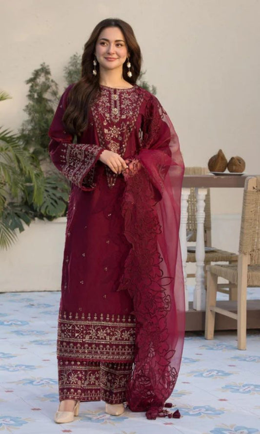 Lawn 3pc unstitched fully embroidered summer collection suit