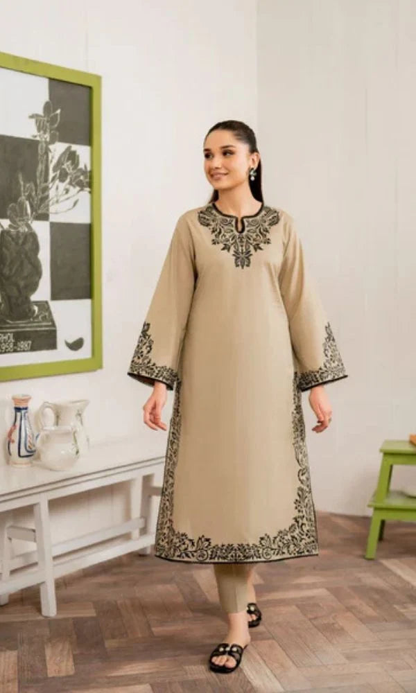 Dhanak 3pc unstitched embroidered suit with digital printed poly wool shawl