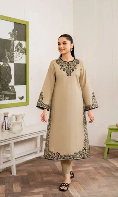 Dhanak 3pc unstitched embroidered suit with digital printed poly wool shawl