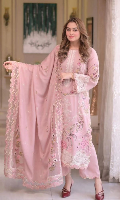 Premium Lawn 3pc usntitched embroidered summer collection suit