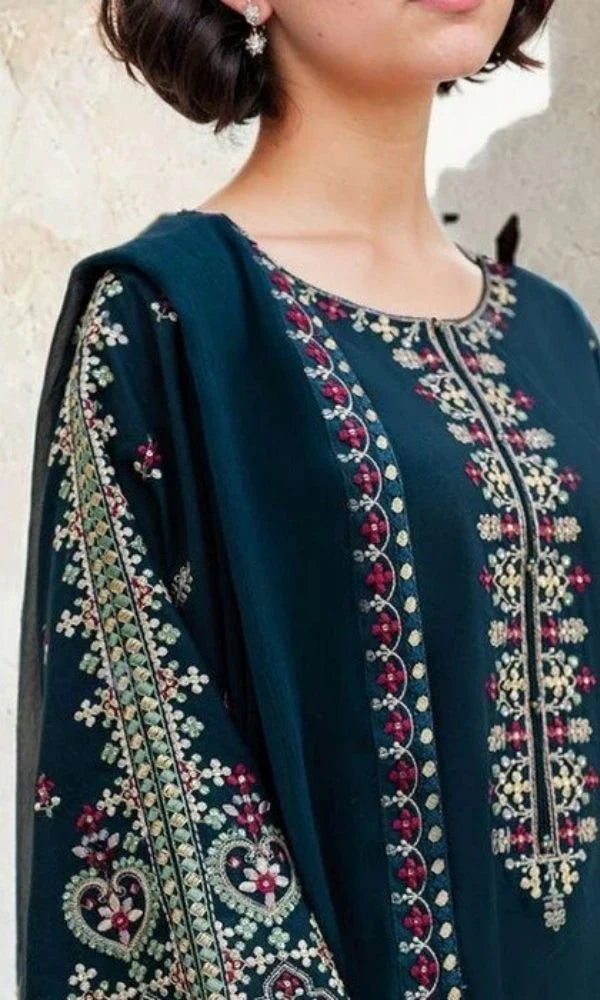 Dhanak 3pc unstitched heavy embroidered suit