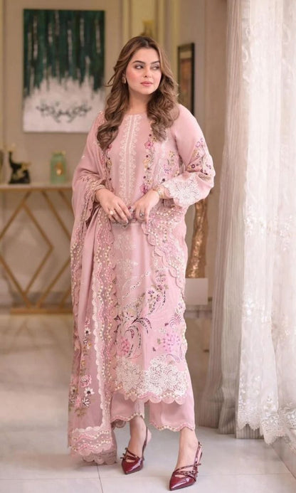 Premium Lawn 3pc usntitched embroidered summer collection suit