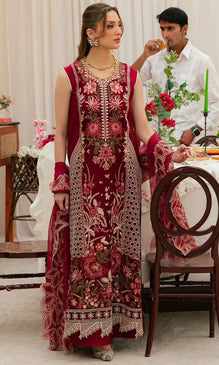 3 Piece Slub Khaddar Heavy Embroidery Unstitch Slub Ready-to-Wear Dupatta-KW1147