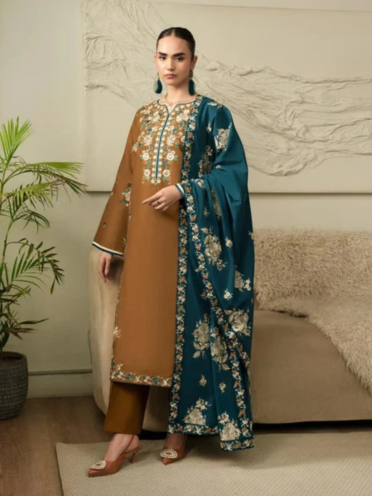 Dhanak 3pc beautiful embroidered winter collection dress