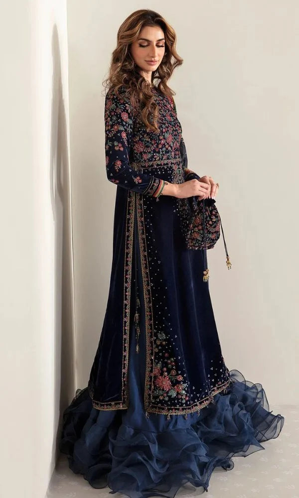 Velvet 3pc unstitched heavy sequence embroidered suit