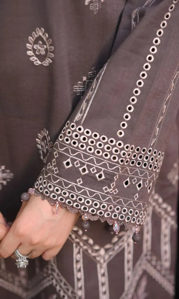 Dhanak 3pc unstitched suit wth same embroidered shawl