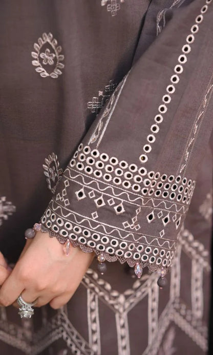 Dhanak 3pc unstitched suit wth same embroidered shawl