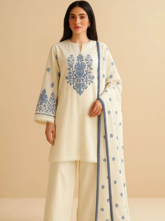 Dhanak 3pc unstitched embroidered winter collection suit