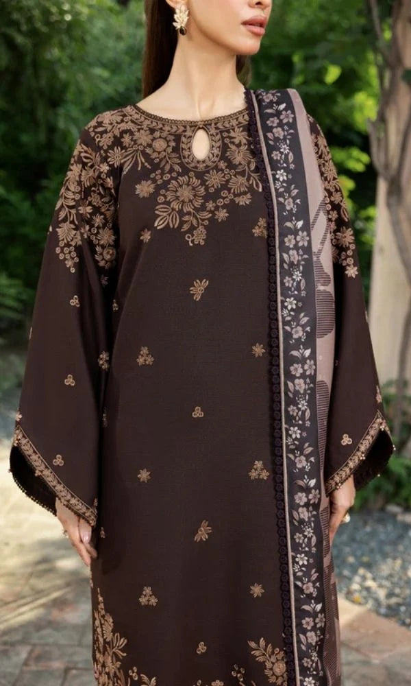 Dhanak 3pc unstitched embroiered suit with Twill digital printed shawl