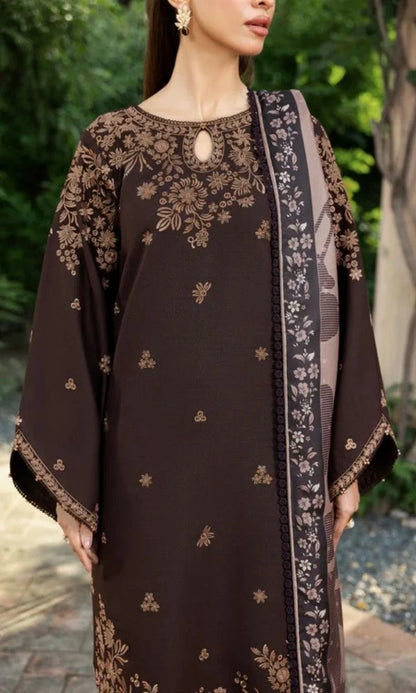 Dhanak 3pc unstitched embroiered suit with Twill digital printed shawl