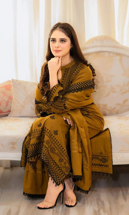 Dhanak 3pc unstitched embroidered winter collection suit