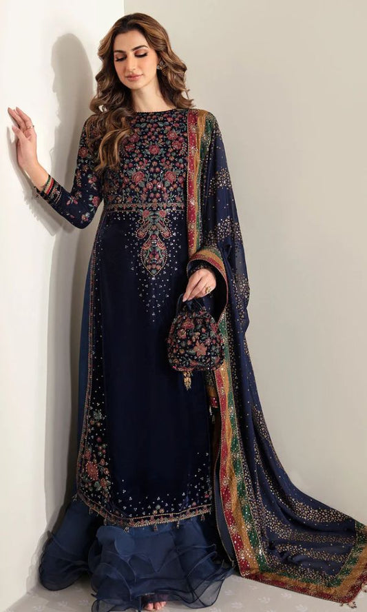 Velvet 3pc unstitched heavy sequence embroidered suit
