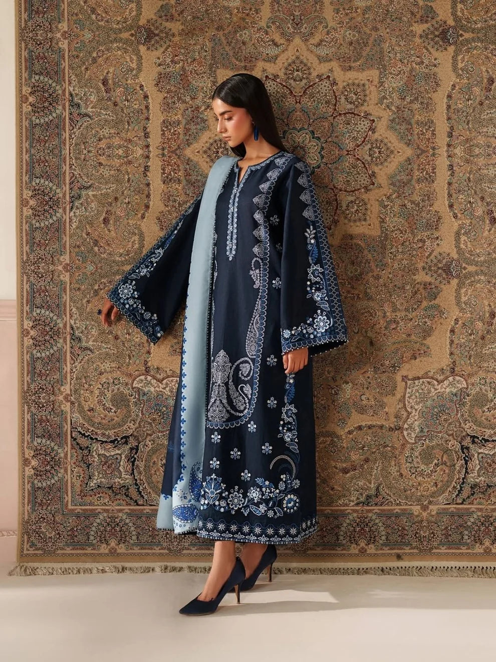 Dhanak 3pc unstitched embroidered winter collection suit
