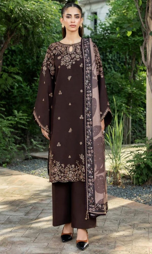 Dhanak 3pc unstitched embroiered suit with Twill digital printed shawl
