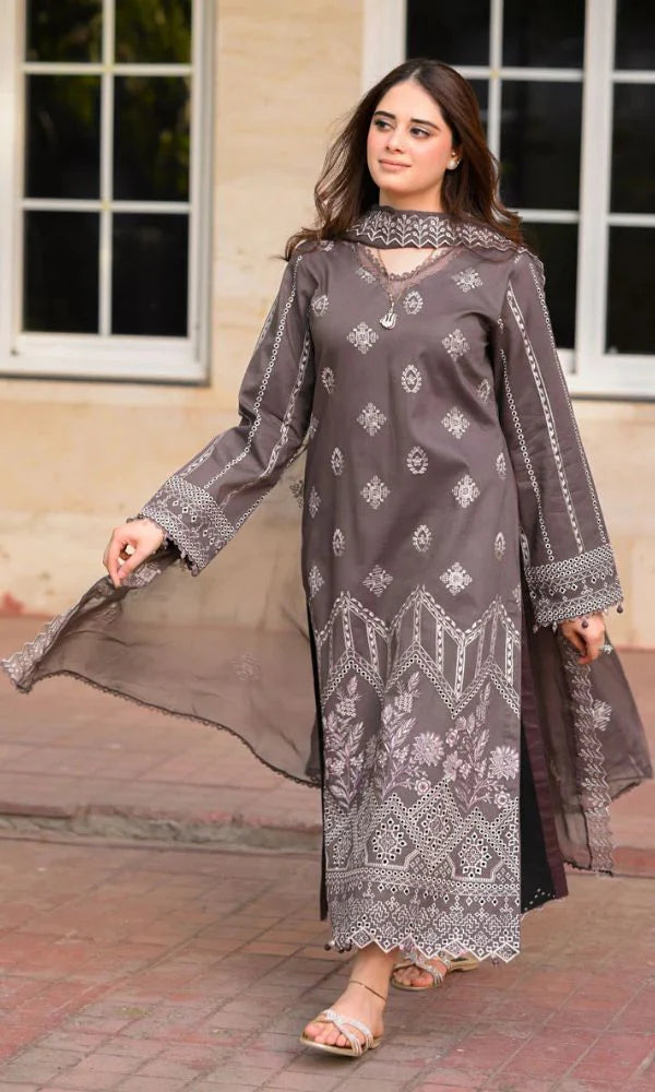 Lawn 3pc unstitched summer collection embroidered suit