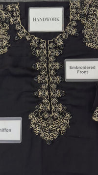 Graceful Embroidered Black Chiffon Dress for Parties & Weddings