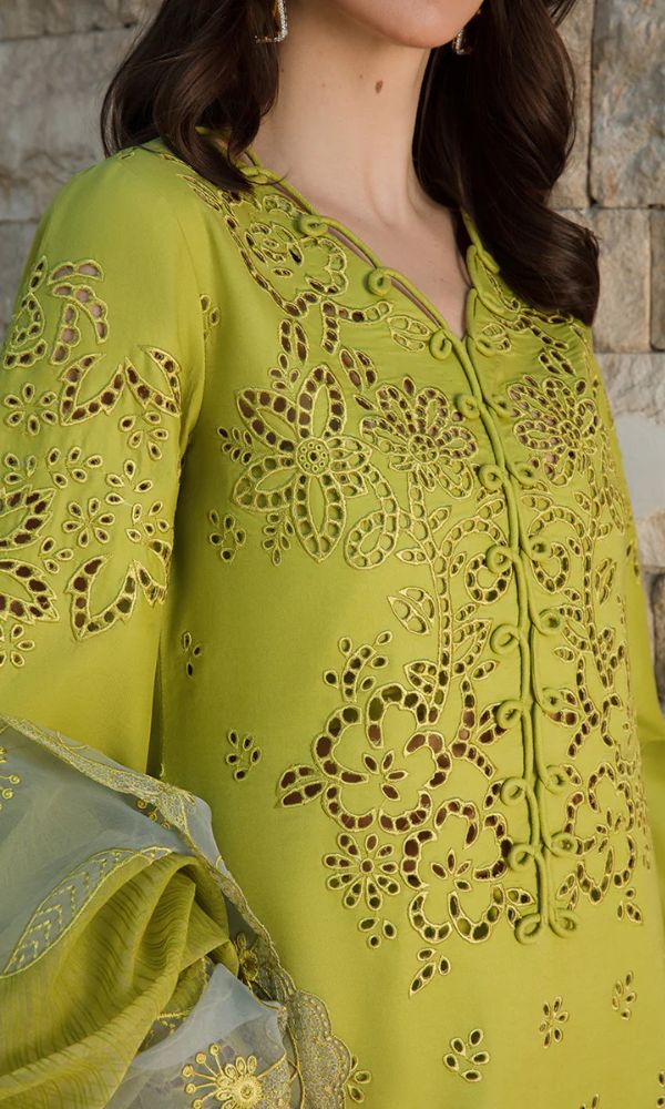 Lawn 3pc unstitche heavy chiken kari embroidered suit