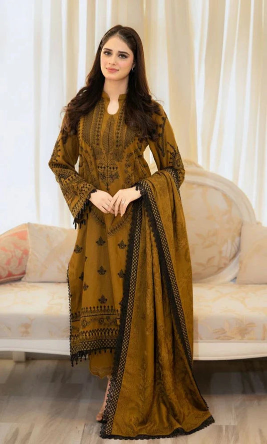 Dhanak 3pc unstitched embroidered winter collection suit
