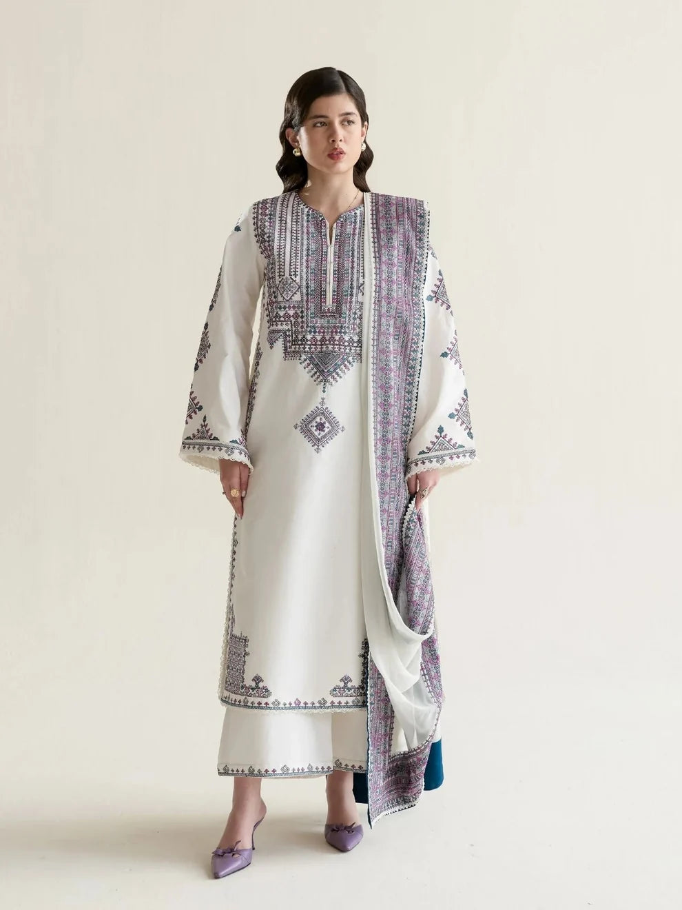 Dhanak 3pc unstitched fully embriodered winter collection suit
