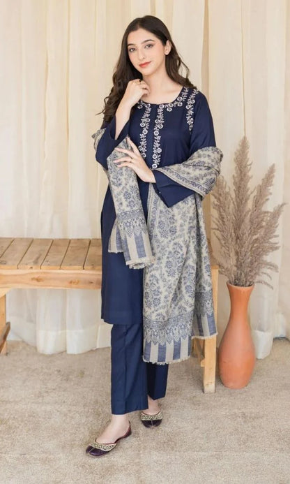 Dhanak 3pc unstitched embroidered suit