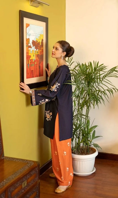 Dhanak 2pc unstitched embroiered suit with embroidered trouser