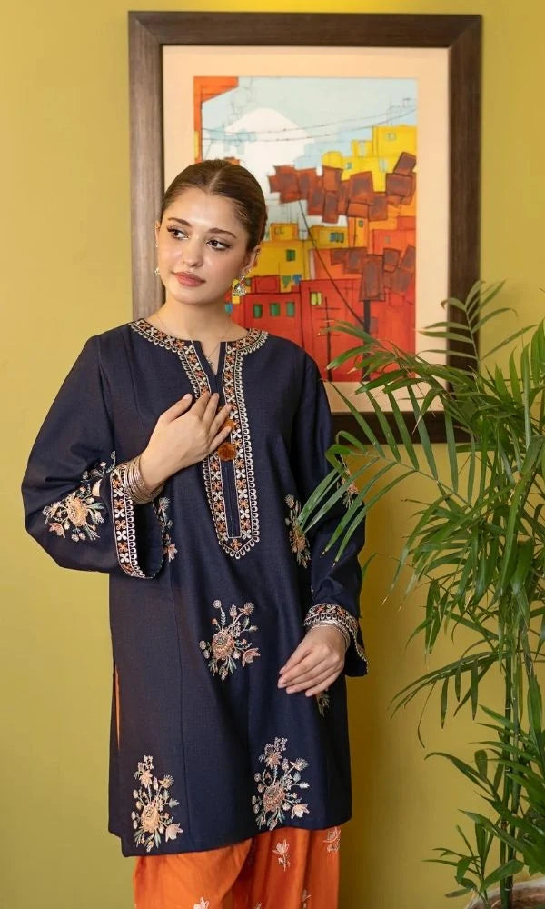 Dhanak 2pc unstitched embroiered suit with embroidered trouser