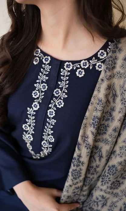 Dhanak 3pc unstitched embroidered suit
