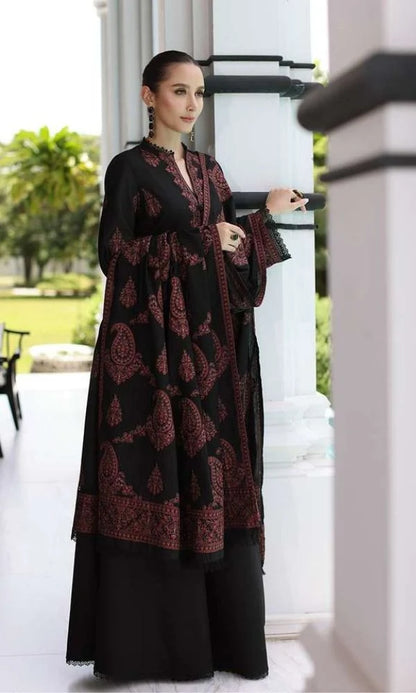 Dhanak 3pc unstitched heavy embroidered suit with embroidered shawl