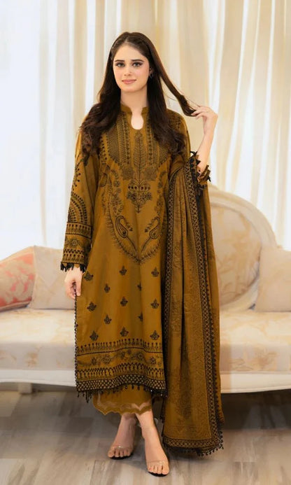 Dhanak 3pc unstitched embroidered winter collection suit