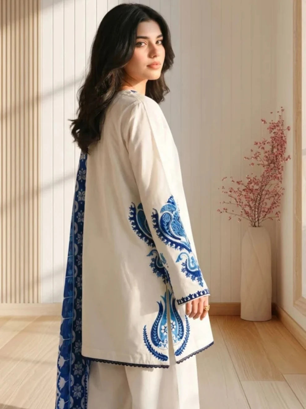 Dhanak 3pc unstitched embroidered winter collection suit