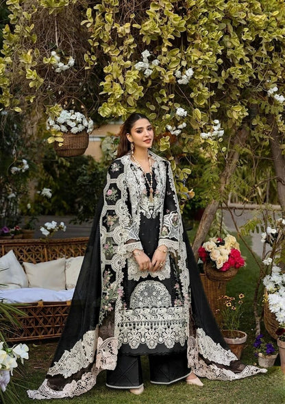 Lawn 3pc unstitched chiken kari embroiered with khaddi net(ready to waer duppata) summer collection suit