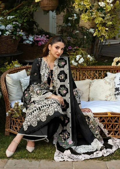 Lawn 3pc unstitched chiken kari embroiered with khaddi net(ready to waer duppata) summer collection suit