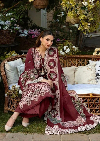Lawn 3pc unstitched chiken kari embroiered with khaddi net(ready to waer duppata) summer collection suit