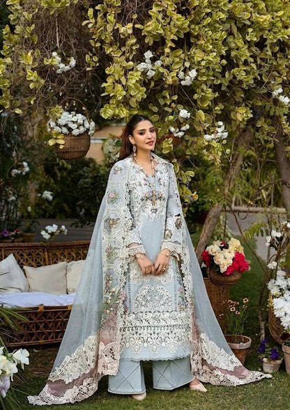Lawn 3pc unstitched chiken kari embroiered with khaddi net(ready to waer duppata) summer collection suit